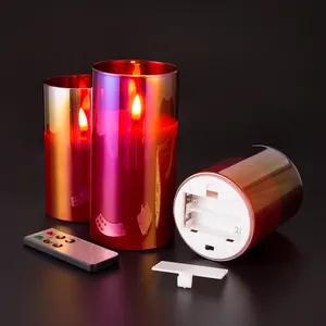 Matti's 3D Real Flame Pillar Red Glass Home Decoration Battery Operated Flameless Led Candle