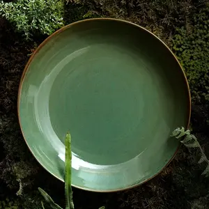 Restoran 8 inç İskandinav düzensiz yeşil renk seramik akşam yemeği çorba tabakları porselen sofra takımı meyve çanağı plaka