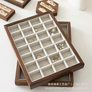 Jewelry Display Trays Walnut Wood Velvet Storage <b>Ring</b> <b>Necklace</b> Organizer For Retail Showcase - Product Image 3
