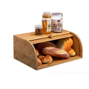 厨房食物储存用台面木竹面包储物箱面包盒支架