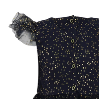 Vestido de malla brillante con estrellas para niñas, azul marino con estampado de estrellas doradas, manga con volantes, botón metálico en la espalda, atuendo formal para niñas, para bodas o damitas de honor.