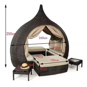 FYZK Chaise longue de <span class=keywords><strong>jardin</strong></span> en rotin tressé, lit de jour rond, très populaire, pour piscine, avec <span class=keywords><strong>coussin</strong></span> gonflable, imperméable - Product Image 6