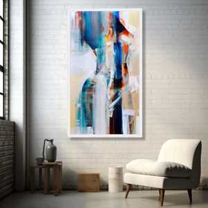 Toile d'art moderne abstraite, traits <span class=keywords><strong>de</strong></span> pinceau bleus et oranges, décoration murale contemporaine, grande <span class=keywords><strong>peinture</strong></span> abstraite - Product Image 5