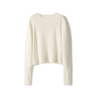 Maglione Casual Elegante da Donna <span class=keywords><strong>con</strong></span> Collo Tondo, Decorazioni e Bordi <span class=keywords><strong>in</strong></span> <span class=keywords><strong>Pizzo</strong></span>, Tinta Unita - Product Image 1