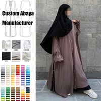 Maßgeschneidertes Premium-Krepp 2-teiliges Tunika-Abaya-Set mit Rock, Hemdkragen und Seitenschlitzen, Bescheidene Muslimische Damenmode, Islamischer Großhandel, Offene Abaya