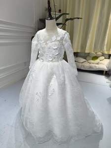 S2377N 2026 Nuovo Stile <span class=keywords><strong>Abito</strong></span> da Damigella Bianco in <span class=keywords><strong>Tulle</strong></span> Soffice a Maniche Lunghe con Fiori 3D per Compleanno e Matrimonio - Product Image 4