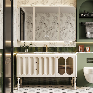 Mueble de Baño, Mueble de Baño Retro de Lujo con Lavabo Individual, Mueble de Baño con Espejo Antivaho Inteligente - Product Image 1