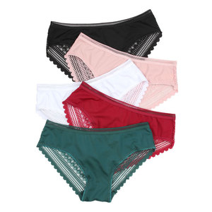 Culottes élégantes pour femmes en gros, avec dentelle géométrique unie à l'avant et bordure festonnée à l'arrière, lingerie intime pour femmes OEM ODM - Product Image 5