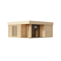 Sauna Luar Ruangan Modern Gaya Baru dari Kayu Cedar Merah/Hemlock dengan Area Relaksasi, Sauna Uap Kering untuk 4 Orang, Pembakaran Kayu 6 kw untuk Taman Keluarga