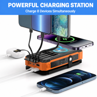 Chargeur solaire portable pliable pour l'extérieur avec chargeur solaire intégré à 4 panneaux et lampe torche LED, batterie externe à charge rapide de 20000 mAh