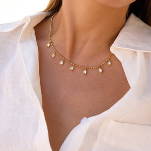 Stainless Steel Teardrop Zircon Pendant <b>Necklace</b> For Women Party Jewelry - Product Image 2