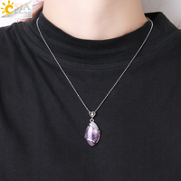 CSJA Pierre Naturelle Quartz Cristal Collier et Pendentif pour Femmes Pierres de Guérison Pendentifs Forme Perles Améthystes Colliers Hommes F563