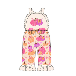 Combinaison sans manches pour bébé et enfant, motif citrouille orange, vente en gros, modèle SR4221, ensemble barboteuse pour fille. - Product Image 3