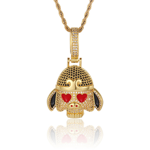 Xu hướng thời trang cổ điển hip-hop Christian phong cách 18K vàng mạ Zircon Mặt dây chuyền vòng cổ có tính năng nhân vật zhu bajie 'cuộc hành trình - Product Image 1