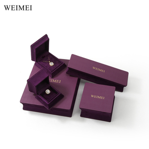 Welmel tùy chỉnh sang trọng màu tím da bông tai vòng cổ vòng đeo tay thiết lập bao bì hộp đồ trang sức Nhung hộp đồ trang sức - Product Image 5