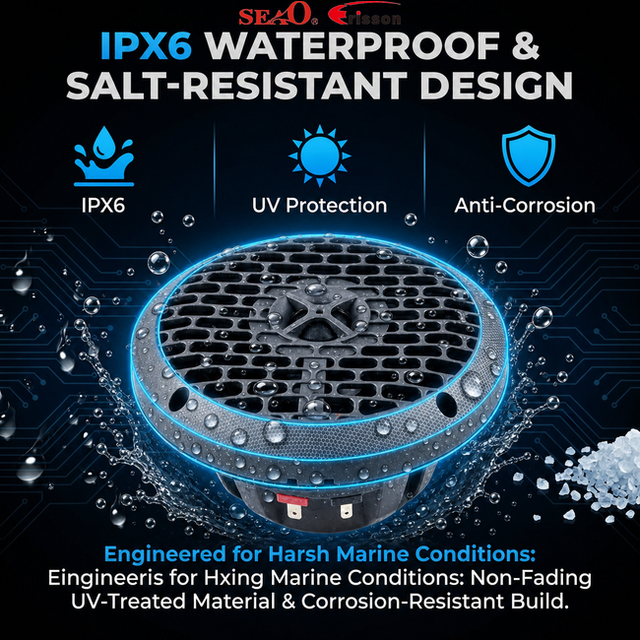 OEM ODM 6.5 Inch Marine Coaxial Speaker IPX6 Waterproof  LED Light Custom  Logo Box Packing