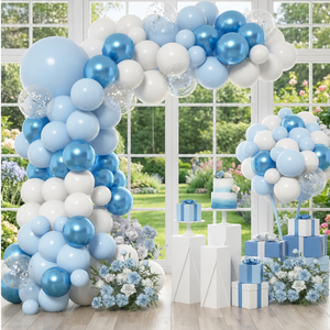 Kit Arco di <span class=keywords><strong>Palloncini</strong></span> in Lattice Blu, Bianco e Argento con Coriandoli, Decorazioni per Baby Shower, Rivelazione del Sesso del Bambino, Compleanno - Product Image 1