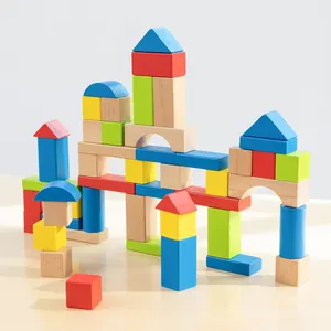 50 Uds. De juguetes de construcción coloridos, juguetes educativos de bloques de construcción de madera para niños, juegos de mesa de ladrillos apilables