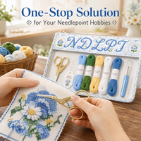 Kit d'outils de broderie avec pochette zippée en PVC transparent pour ensemble de fournitures de broderie artisanale de luxe avec fil et ciseaux