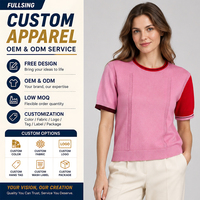 Pull en tricot à manches courtes personnalisé pour femme, col rond, color block, décontracté, vente en gros, fabricant