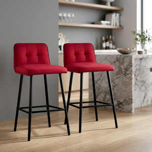 Modern Red Velvet Bar <b>Stool</b> with Metal Frame Contemporary Design for Home Bar <b>and</b> Commercial Use - Product Image 3