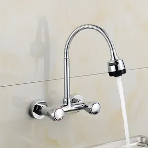 Miscelatori da cucina a parete rubinetto per lavello da cucina girevole da 360 gradi tubo flessibile doppio foro rubinetto da cucina montato sul ponte