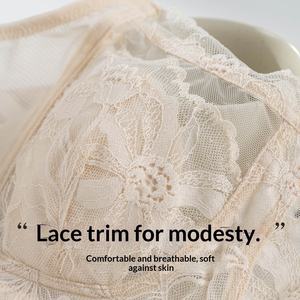 Soutien-gorge bustier en soie Tangge avec bonnets oreilles de lapin, en soie de mûrier, garniture en dentelle, anti-transparence, bretelles réglables, qui flattere la poitrine généreuse - Product Image 1