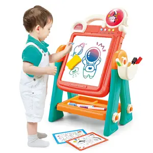 易于组装幼儿双面儿童学前绘图板益智游戏站立艺术画架玩具