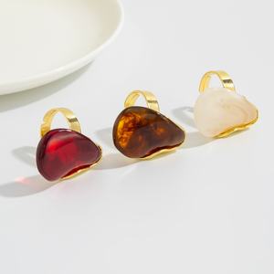 Cincin Resin Akrilik Geometris Tak Beraturan untuk Wanita, Aksesoris Cincin Jari yang Dapat Disesuaikan, Perhiasan Fashion, Hadiah - Product Image 5