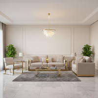 Ensemble de canapés modulaires Chesterfield en velours de luxe extensible avec pieds en acier inoxydable pour grand salon - Élégant fauteuil capitonné