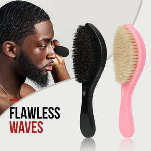 Cepillo de cerdas de jabalí con forma ovalada, mango de ABS, impermeable, para hombre, para barba y peinado, peine ondulador, negro y rosa - Product Image 1