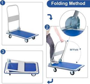 भारी शुल्क फ्लैटबेड हैंड ट्रक 300 किलोग्राम भार क्षमता 2 फिक्स्ड + 2 स्विवेल व्हील नॉन स्लिप फोल्डिंग प्लेटफॉर्म ट्रॉली गाड़ी - Product Image 5