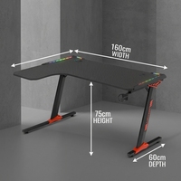 Bureau de jeu extensible en forme de L AOR, table d'ordinateur, construction en acier inoxydable, éclairage RVB, design moderne, utilisation commerciale au bureau