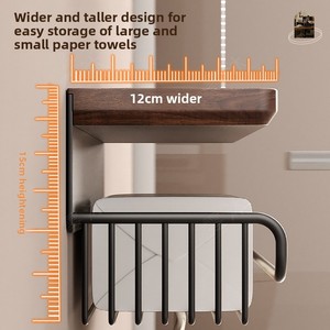 Support mural <span class=keywords><strong>double</strong></span> niveau en bois de noyer style vintage de luxe léger, sans perçage, pour papier toilette et rangement de salle de bain - Product Image 3