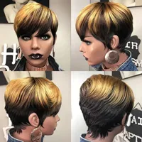 Perruques courtes en cheveux humains de couleur ombrée, fabriquées à la machine, coupe courte, cheveux brésiliens Remy, blond miel