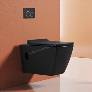 यूरोपीय rimless वर्ग होटल सिरेमिक वापस करने के लिए दीवार घुड़सवार फांसी डब्ल्यूसी बाथरूम मैट काले दीवार लटका शौचालय