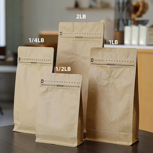 Sacs à café en papier kraft brun avec fermeture éclair, en stock, 1/4LB, 1/2LB, 1LB, 2LB, recyclables, fond plat, pour le stockage alimentaire - Product Image 1