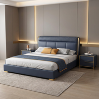 Cadre de lit en bois massif au design moderne avec tête de lit rembourrée en cuir véritable de qualité supérieure, sensation élastique Q-elastic, et table de chevet