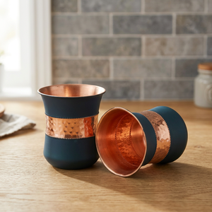 Copper Liner Drinking <b>Cup</b> Handmade Hammered Finish <b>Double</b> <b>Wall</b> Beverage Tumbler for Tea <b>Coffee</b> - Indian Home Crafts - Product Image 3