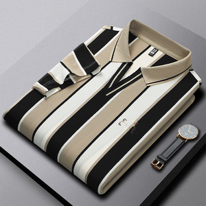 T-shirt d'été rayé à manches courtes et col en V, brodé, décontracté chic <span class=keywords><strong>pour</strong></span> homme, chemise de bureau, polo - Product Image 3