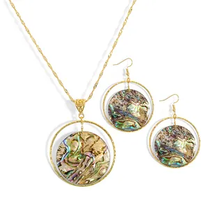 2024 Hawaiian new fashion gold plating zinc alloy round pendant necklace earrings accessories jewelry set