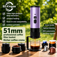 Machine à expresso portable rechargeable Kingze 15 bars, cafetière sans fil 3-en-1 compatible capsules et café moulu, idéale pour les voyages et le camping