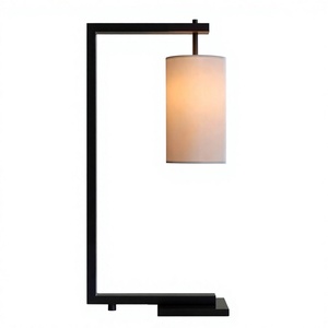 Modern Minimalist <b>LED</b> Table Lamp E27/E26 AC <b>Wire</b> Rectangular Metal Frame Fabric Shade Warm <b>Light</b> for Hotel Bedside Floor Lamp - Product Image 1