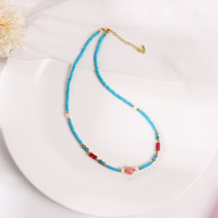 Ensemble collier et bracelet en perles de pierres colorées, turquoise bleue et aventurine rouge, style européen et américain, perles et pierres colorées