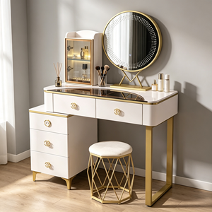 Modern Makeup Vanity <b>With</b> Lighted Mirror Storage <b>Drawers</b> Bedroom <b>Dressing</b> <b>Table</b> <b>With</b> Stool - Product Image 1