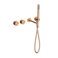 Robinet de baignoire encastré en laiton doré brossé de style américain, installation murale intégrée, ensemble de douche chaud/froid intégré