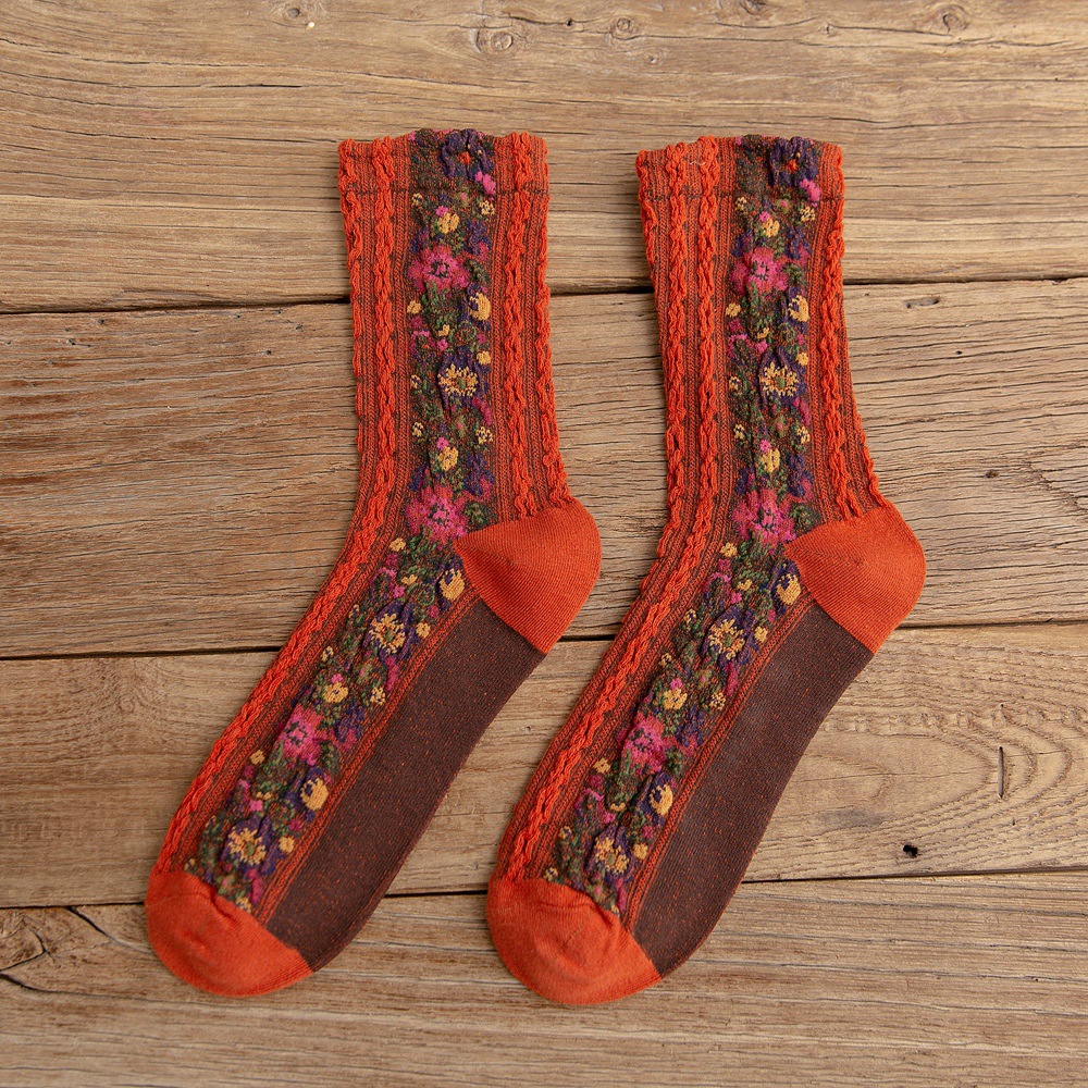 Design bonito Meias de flores femininas Meias por atacado a granel Retro Flores quebradas