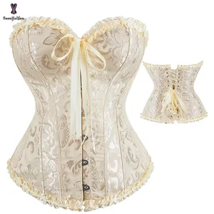 Punk Style Busk Closure Champagne Azul Violeta Rose Pink Victorian Korsett Women Bustier Corset Top Plus Size