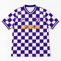 Maillot de football rétro à motif à carreaux, personnalisable, streetwear, en maille polyester, OEM ODM, unisexe, col en V, vintage