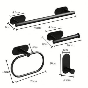 Lot de 4 accessoires de salle de bain en acier inoxydable noir et or : barre de douche, anneau porte-serviette, crochet, porte-papier, barre porte-serviette, ensemble noir pour la maison - Product Image 2